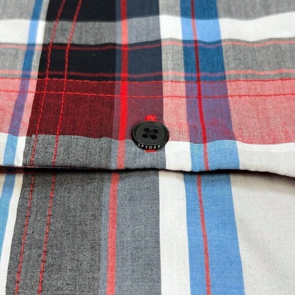 NWT Spyder Men's Crucial Short Sleeve Button Down Shirt Red Plaid Medium - Picture 6 of 14